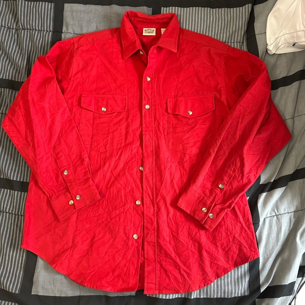 VINTAGE Five Brother Flannel Shirt Mens Large Red Western Solid 90s Made in USA